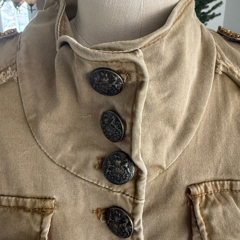 Free People Women’s Khaki Utility Military Style Jacket With Button Closure. L - Picture 2 of 13